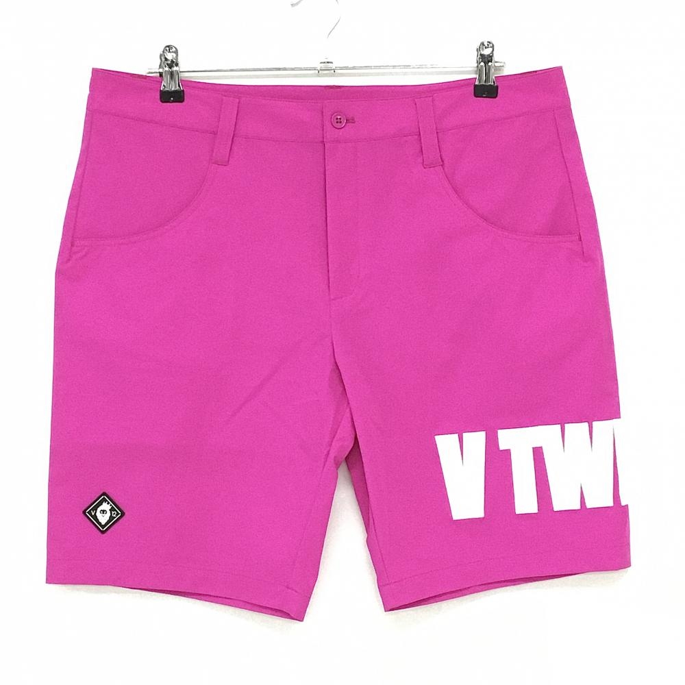 【新品】V12 ハーフパンツ ピンク×白 裾ロゴワッペン ストレッチ メンズ XL ゴルフウェア V12
