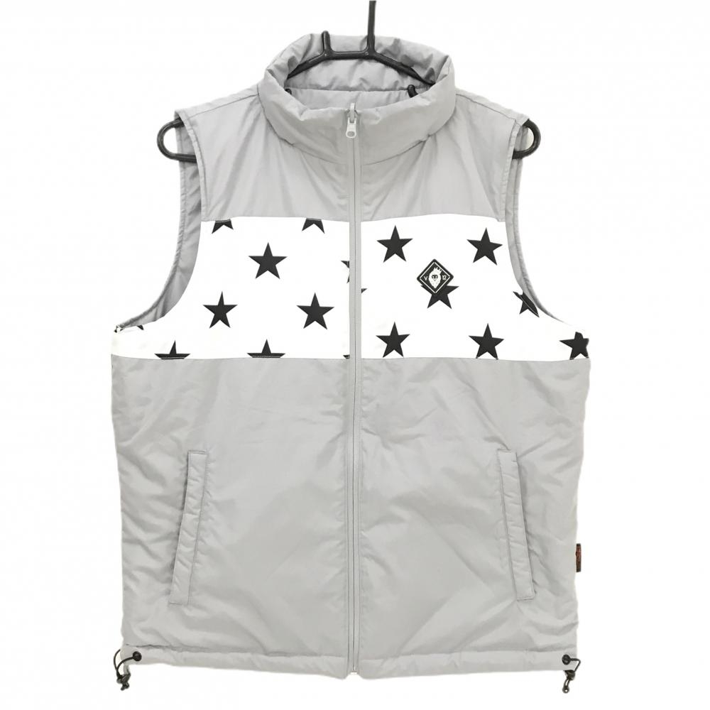 【美品】V12 中綿リバーシブルベスト グレー×白 一部星柄 片面バックロゴ メンズ M(　) ゴルフウェア V12