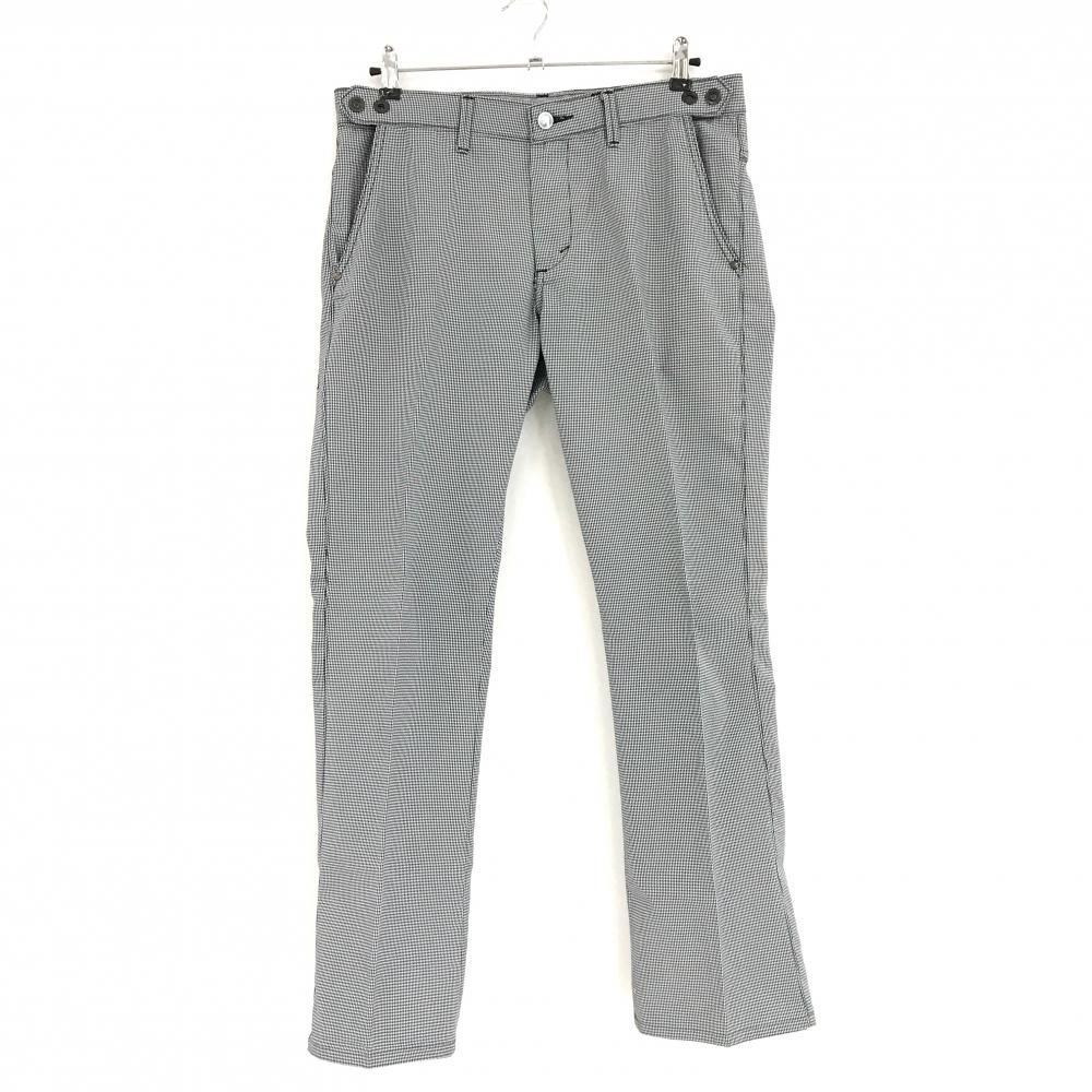 【美品】エドウィンPRESTIGE パンツ 黒×白 細目千鳥格子 ウエスト調節可 ストレッチ メンズ L ゴルフウェア EDWIN GOLF