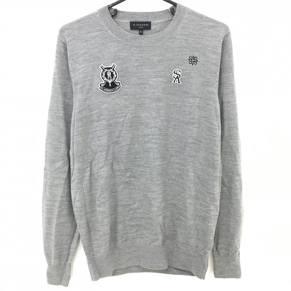 【超美品】セントアンドリュース セーター 杢グレー  ロゴワッペン ニット ウール混 メンズ L ゴルフウェア St ANDREWS
