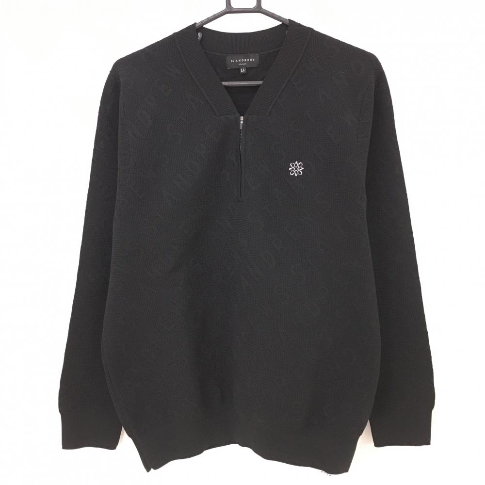 【超美品】セントアンドリュース セーター 黒 ロゴ編み ハーフジップ ニット メンズ LL ゴルフウェア St ANDREWS