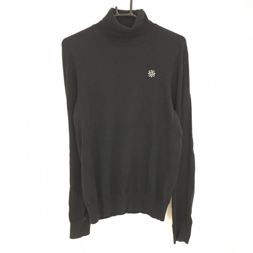 セントアンドリュース タートルネックセーター 黒 ロゴ白 コットン混 ニット  メンズ L ゴルフウェア St ANDREWS