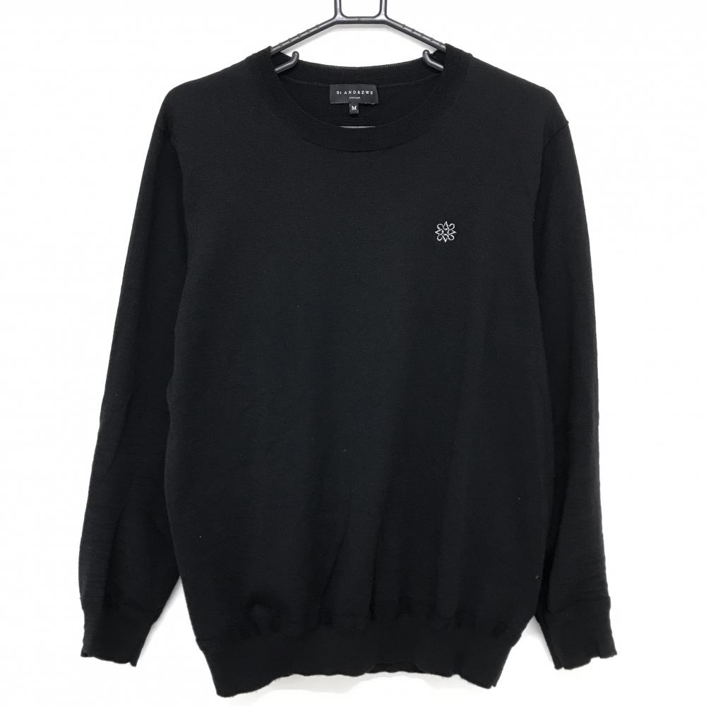 【美品】セントアンドリュース セーター 黒 ロゴ刺しゅう ウール混 ニット メンズ M ゴルフウェア 2025年モデル St ANDREWS