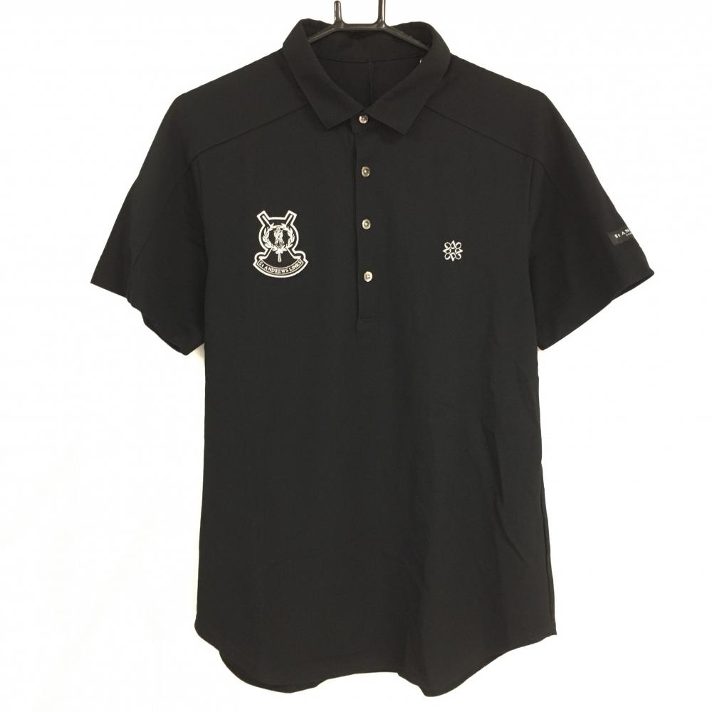 【超美品】セントアンドリュース 半袖ポロシャツ 黒×白 胸元ロゴ メンズ L ゴルフウェア St ANDREWS