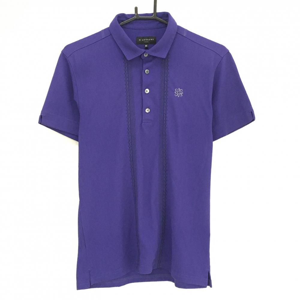 セントアンドリュース 半袖ポロシャツ パープル 刺しゅう黒 メンズ M ゴルフウェア 2023年モデル St ANDREWS