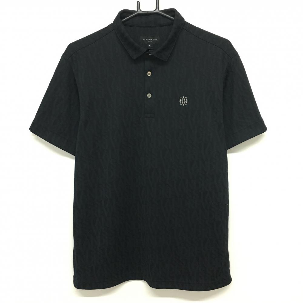 【超美品】セントアンドリュース 半袖ポロシャツ 黒 ロゴ総柄  メンズ L ゴルフウェア 2024年モデル St ANDREWS