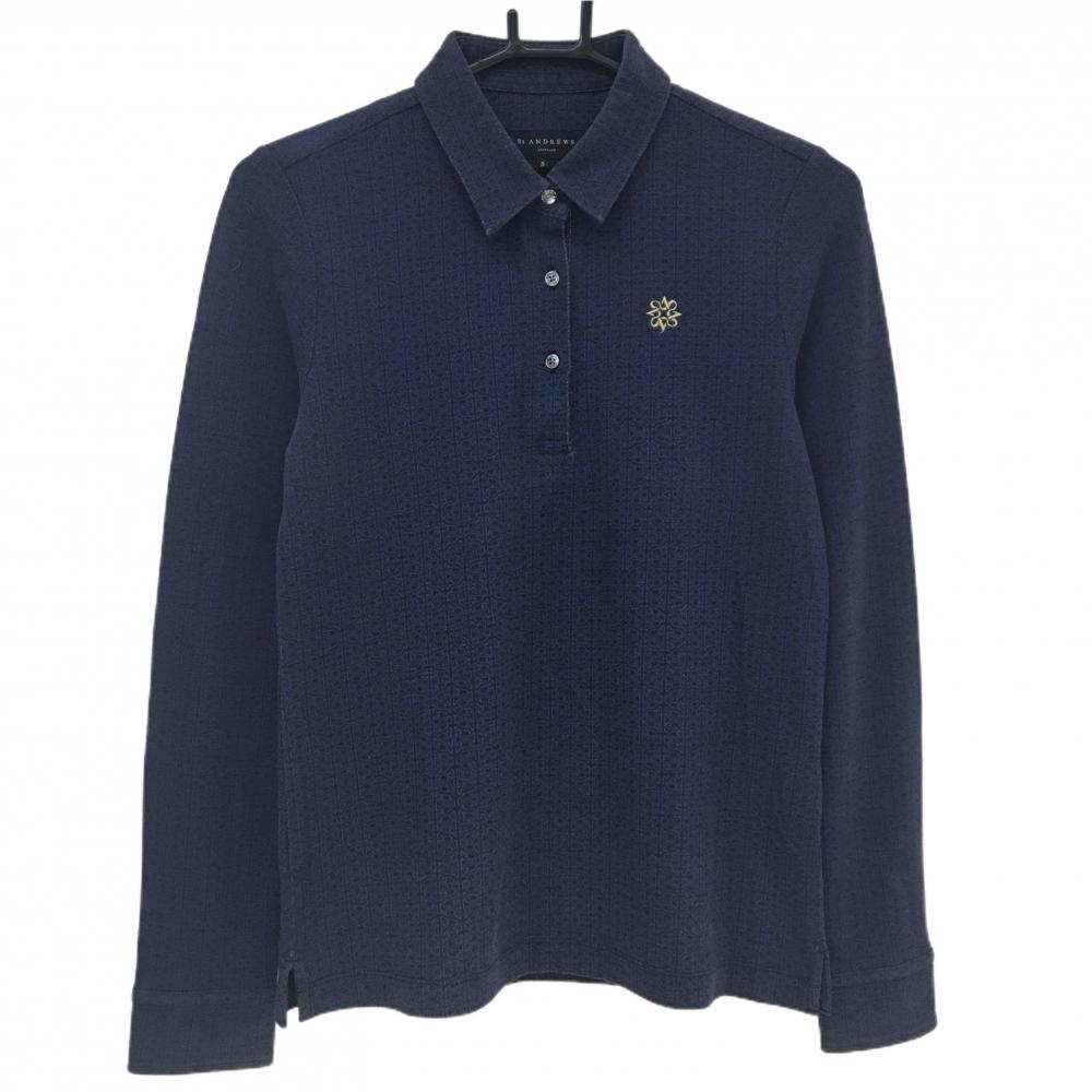 セントアンドリュース 長袖ポロシャツ ネイビー×黒 総柄 ロゴ刺しゅう メンズ S ゴルフウェア St ANDREWS