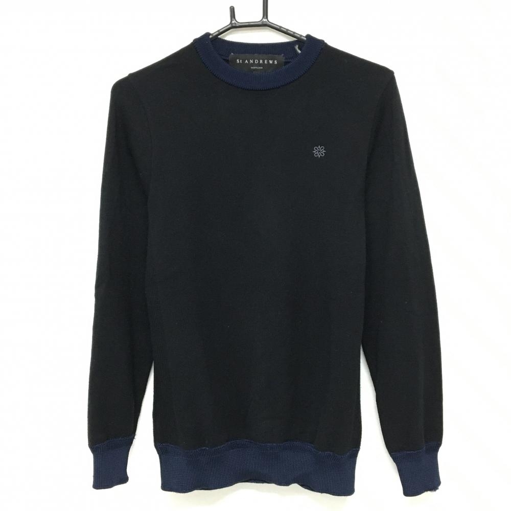 セントアンドリュース セーター 黒×ネイビー コットン・カシミヤ混  メンズ M ゴルフウェア St ANDREWS