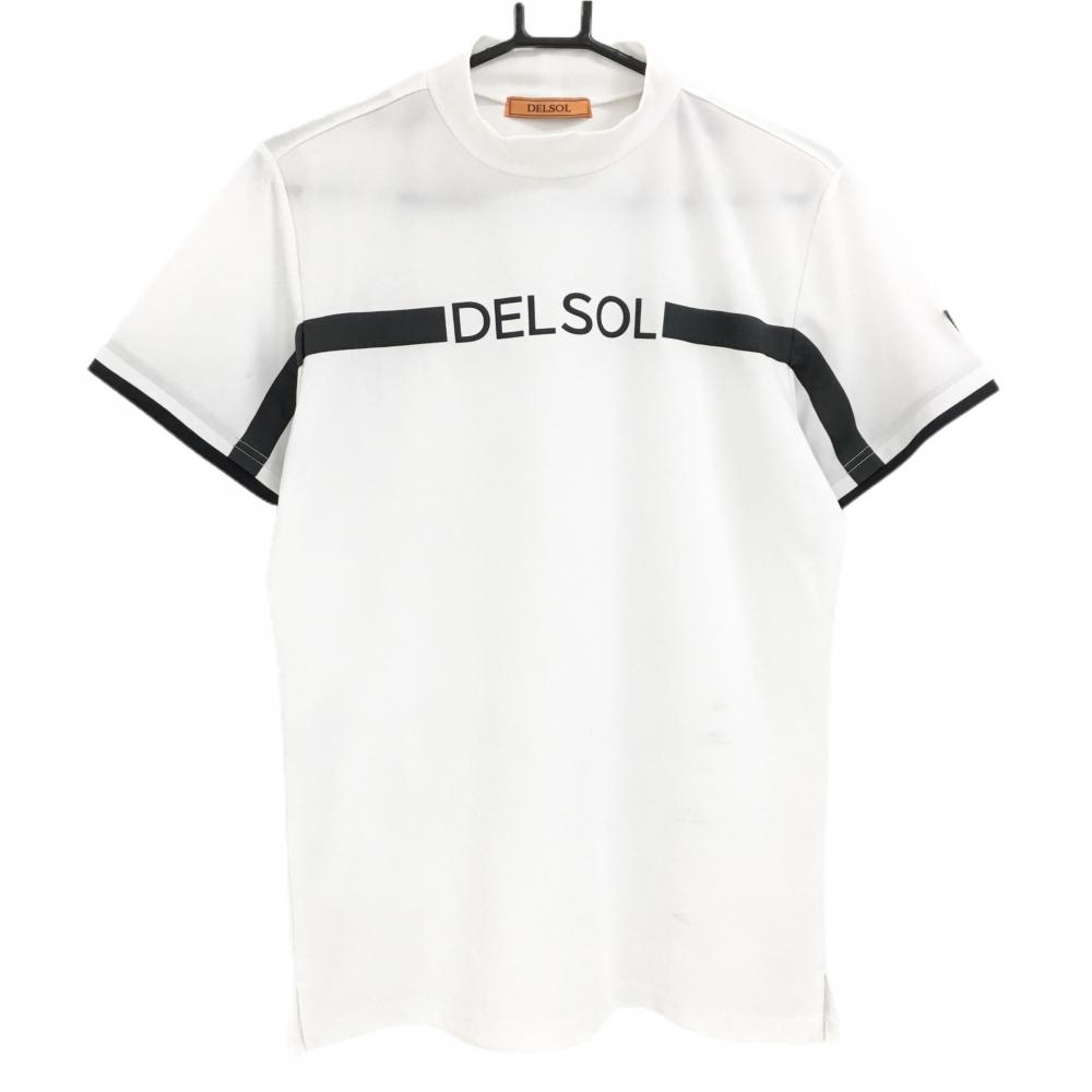 【美品】デルソル 半袖ハイネックシャツ 白×黒 フロントロゴ  メンズ M ゴルフウェア DELSOL