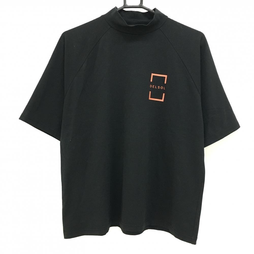 【美品】デルソル 半袖ハイネックシャツ 黒×オレンジ 背面英字  メンズ M ゴルフウェア DELSOL