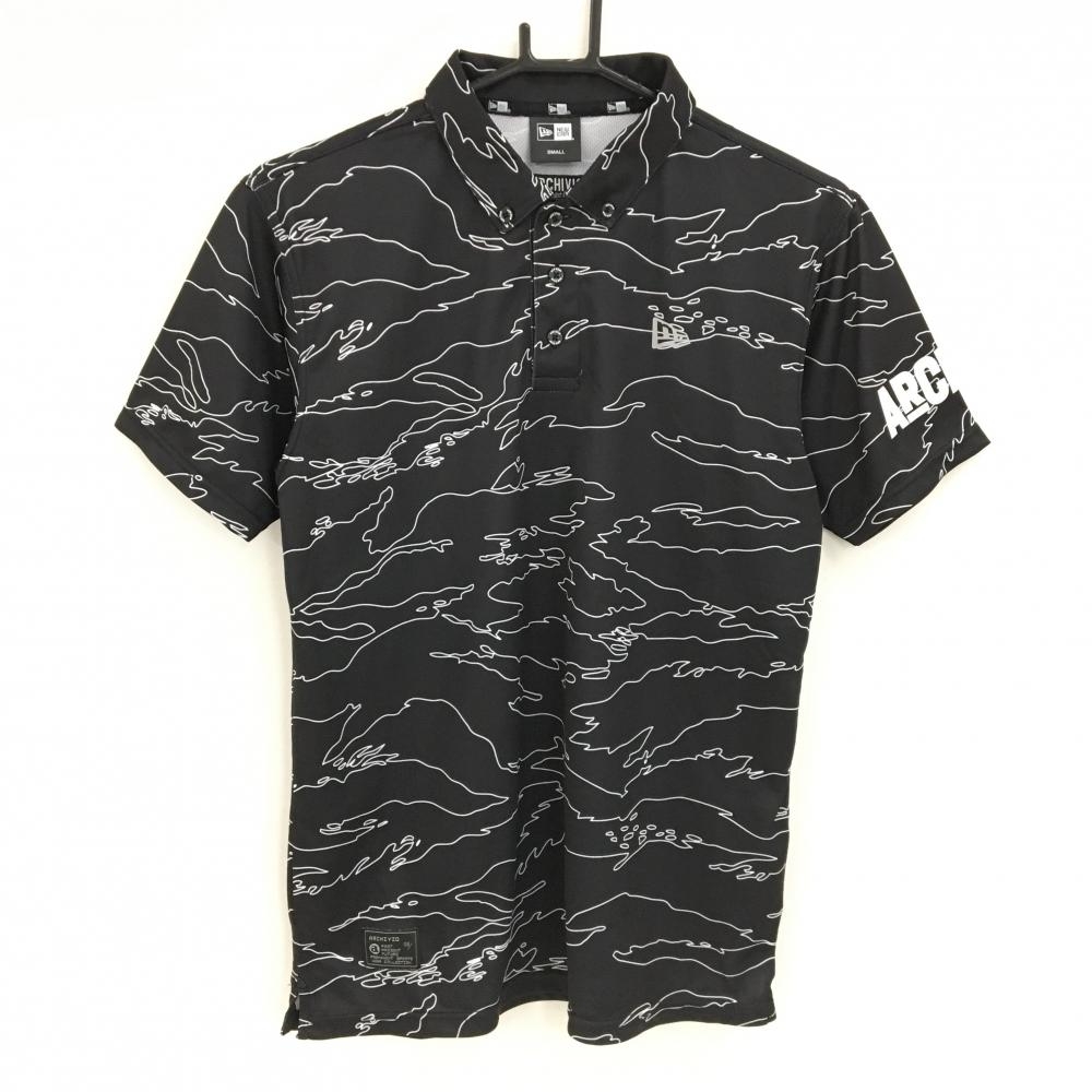 【超美品】ニューエラ×アルチビオ 半袖ポロシャツ 黒×白 総柄  メンズ SMALL/44 ゴルフウェア New Era