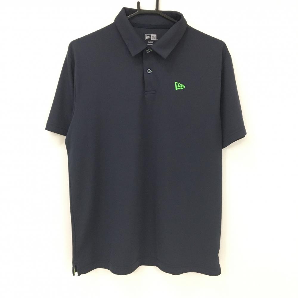 【美品】ニューエラ 半袖ポロシャツ ネイビー 背面ロゴプリント  メンズ LARGE ゴルフウェア New Era