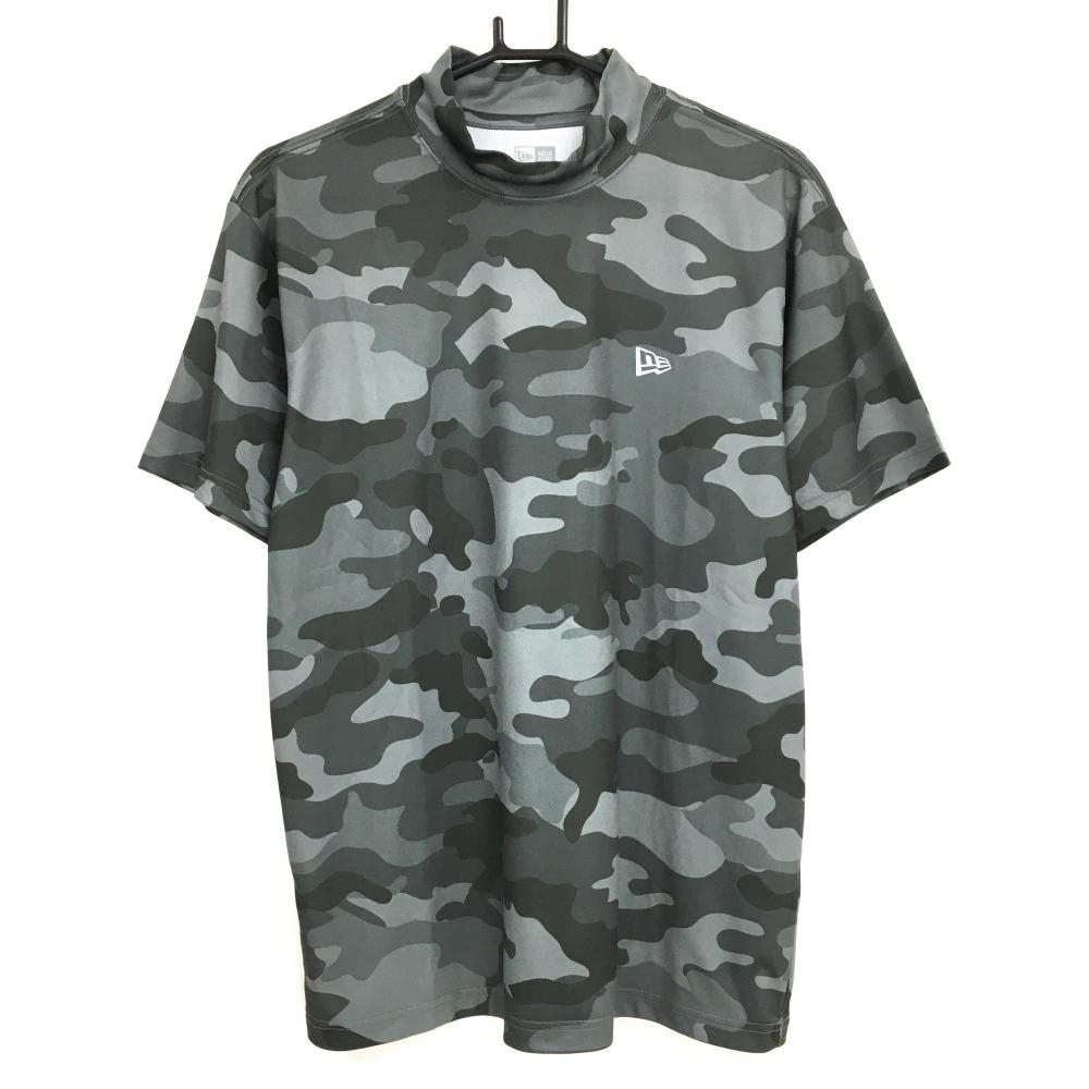 【超美品】ニューエラ 半袖ハイネックシャツ グレー 迷彩 カモフラ メンズ MEDIUM ゴルフウェア New Era