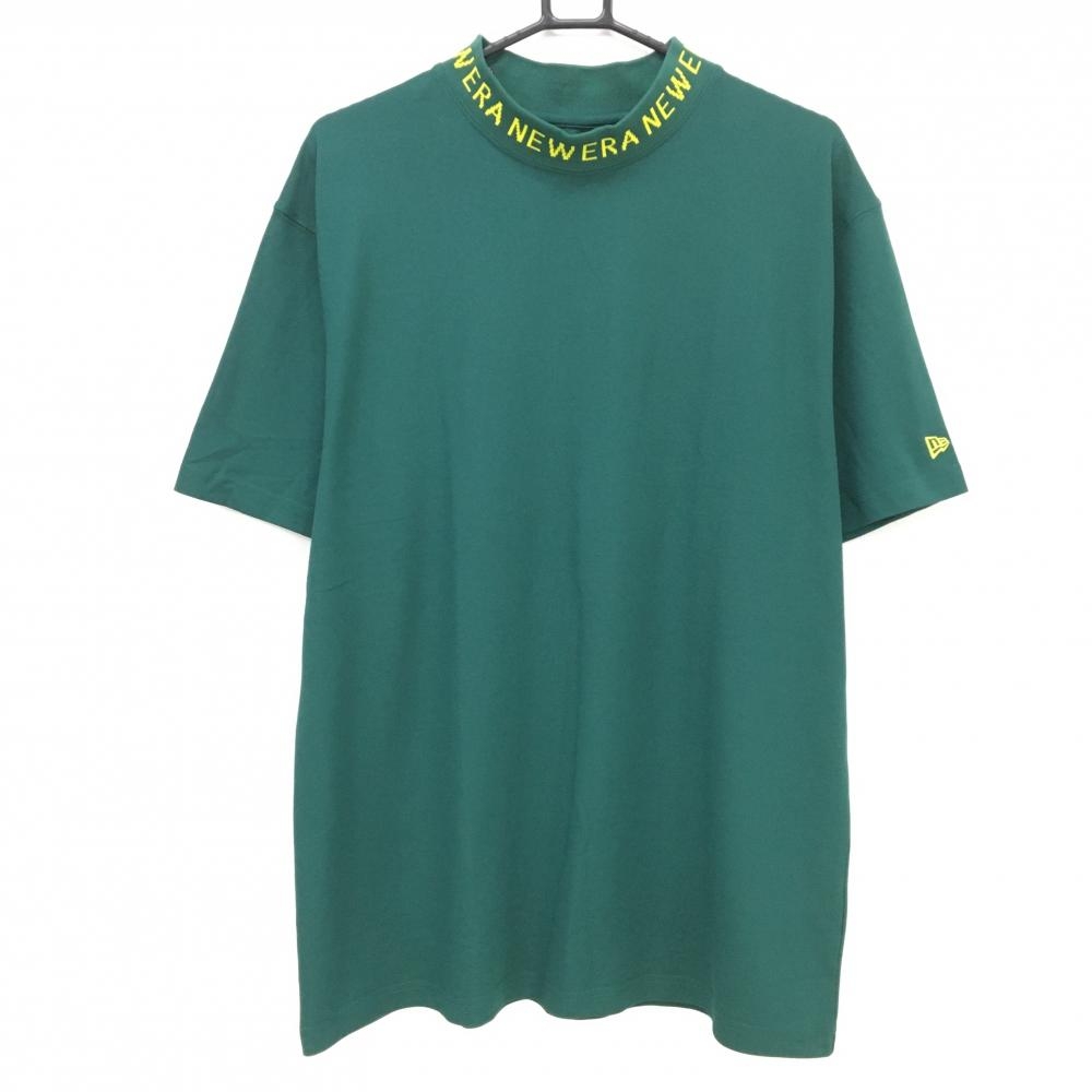 【超美品】ニューエラ 半袖ハイネックシャツ グリーン×イエロー ネックロゴ メンズ XXLARGE ゴルフウェア 大きいサイズ New Era