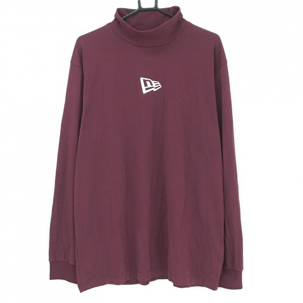 【超美品】ニューエラ 長袖ハイネックシャツ ボルドー 背面プリント メンズ XXLARGE ゴルフウェア 大きいサイズ New Era