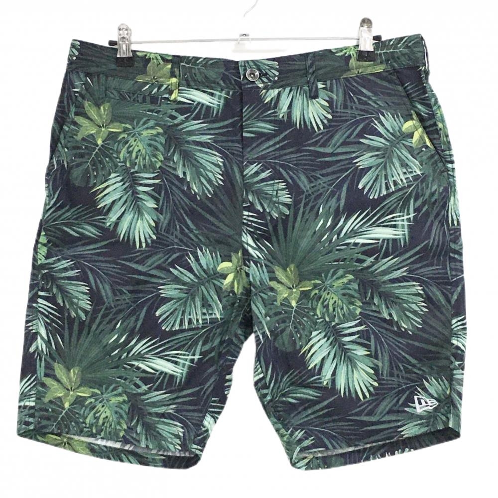 【超美品】ニューエラ ハーフパンツ 黒×グリーン リーフ柄 メンズ XLARGE ゴルフウェア New Era