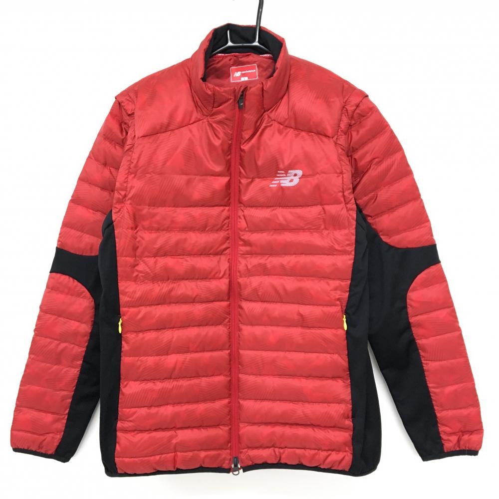 ニューバランスゴルフ 2WAYダウンジャケット レッド×黒 総柄 袖着脱可 切替 メンズ 6(XL) ゴルフウェア New Balance