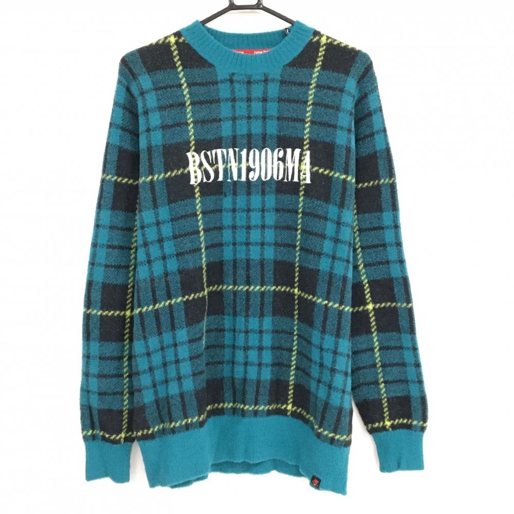 【超美品】ニューバランスゴルフ セーター グリーンブルー×黒 チェック  メンズ L ゴルフウェア New Balance