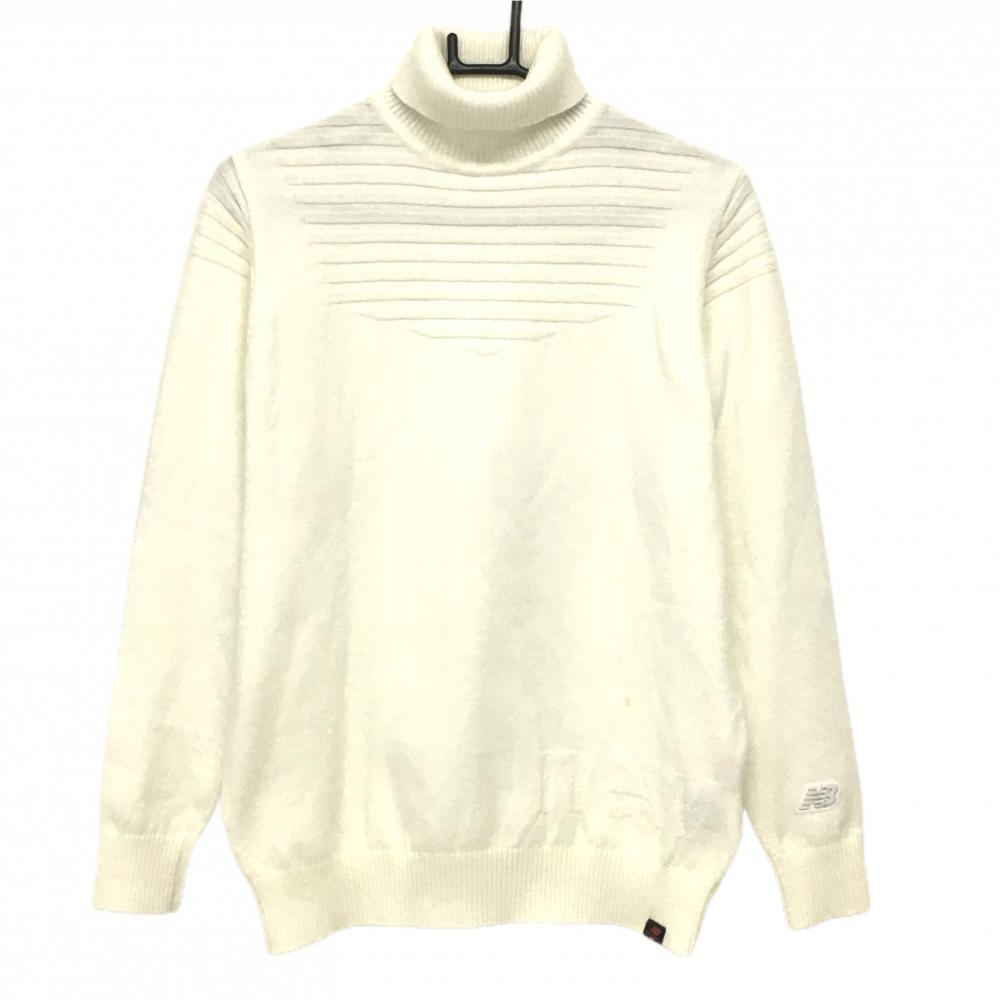 ニューバランスゴルフ タートルネックセーター 白 上部凹凸編み 蛍光イエローライン メンズ 4(M) ゴルフウェア New Balance