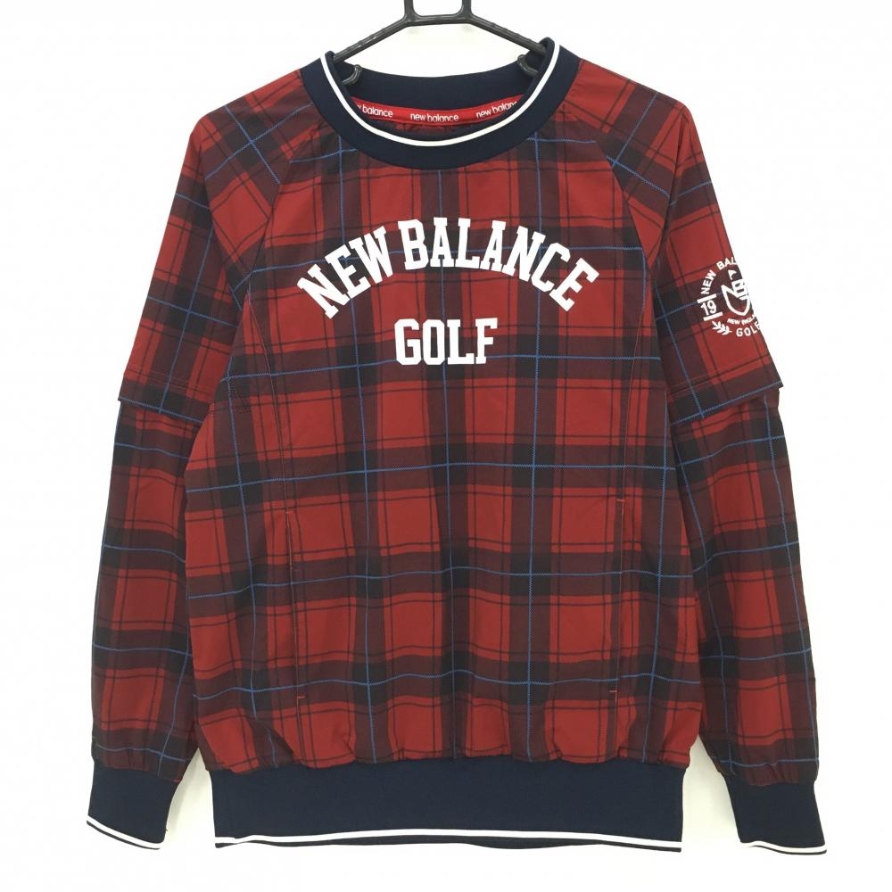 【美品】ニューバランス 2WAYスニード レッド×黒 チェック 裏メッシュ 袖着脱可 メンズ 4(M) ゴルフウェア New Balance