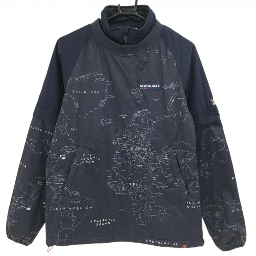 【超美品】ニューバランスゴルフ 中綿4WAYスニード ネイビー×白 地図柄 袖・ネック着脱可  メンズ 4(M) ゴルフウェア New Balance
