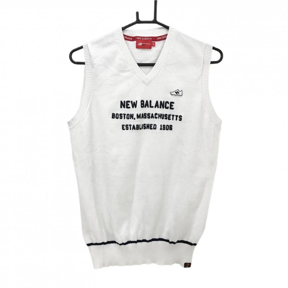 ニューバランスゴルフ ニットベスト 白 Vネック スニーカーワッペン ウール混  メンズ 4(M) ゴルフウェア New Balance