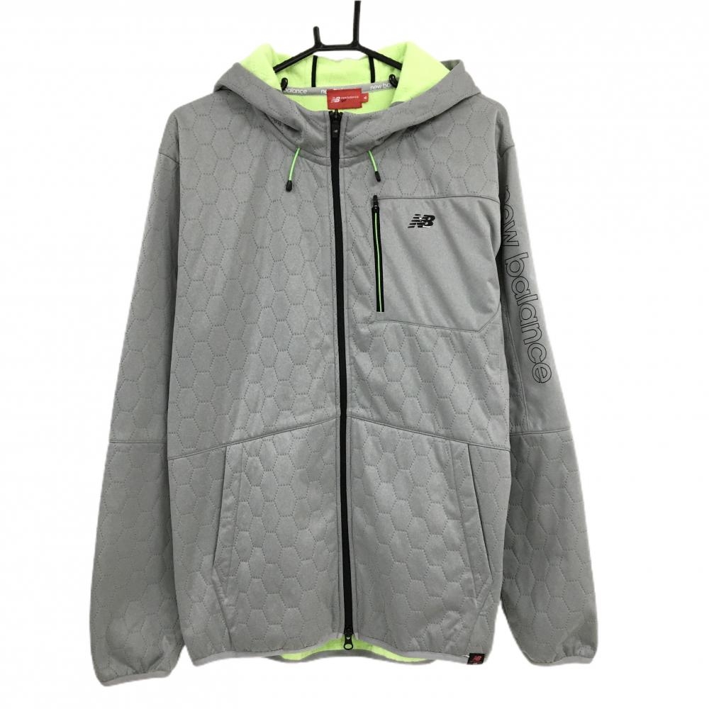 【超美品】ニューバランスゴルフ ジップパーカー グレー ヘキサゴン柄 キルティング風 メンズ 6(XL) ゴルフウェア New Balance