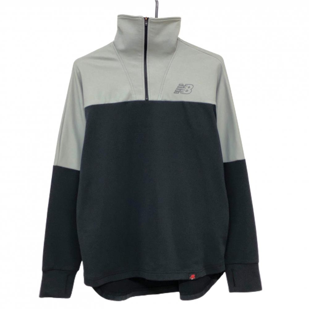 【美品】ニューバランスゴルフ ブルゾン 黒×グレー ハーフジップ 裏微起毛 ロゴプリント メンズ 5(L) ゴルフウェア New Balance