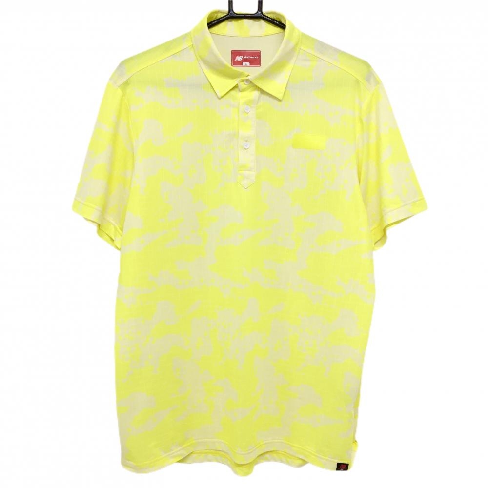 【超美品】ニューバランスゴルフ 半袖ポロシャツ イエロー 格子地模様 ×総柄 メンズ 6(XL) ゴルフウェア New Balance