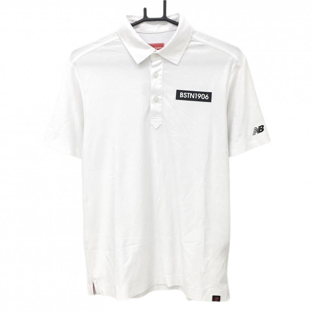【美品】ニューバランスゴルフ 半袖ポロシャツ 白 ロゴ黒 地模様 メンズ 4(M) ゴルフウェア New Balance