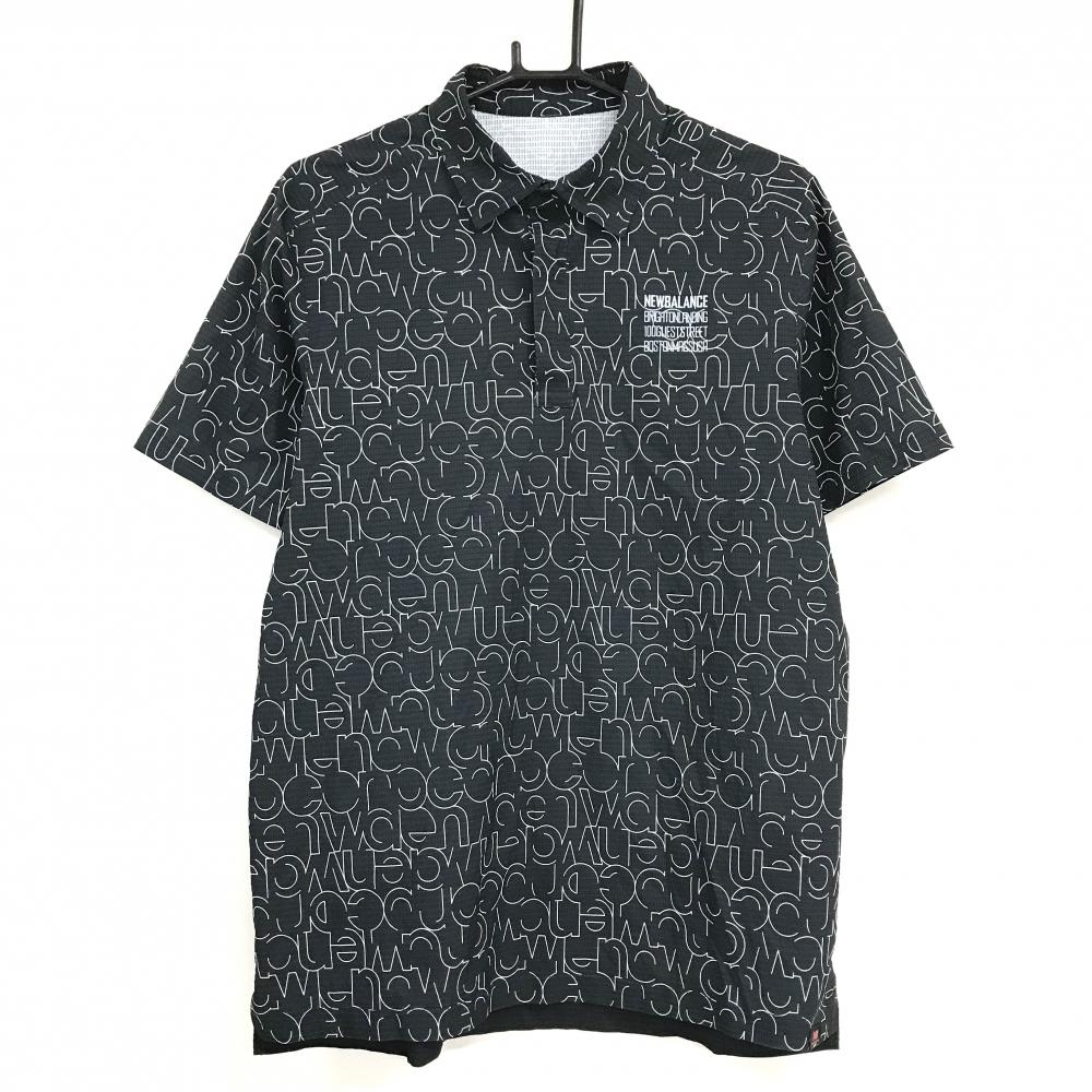 【美品】ニューバランスゴルフ 半袖ポロシャツ 黒×白 総柄 メッシュ調生地 スナップボタン  メンズ 6(XL) ゴルフウェア New Balance