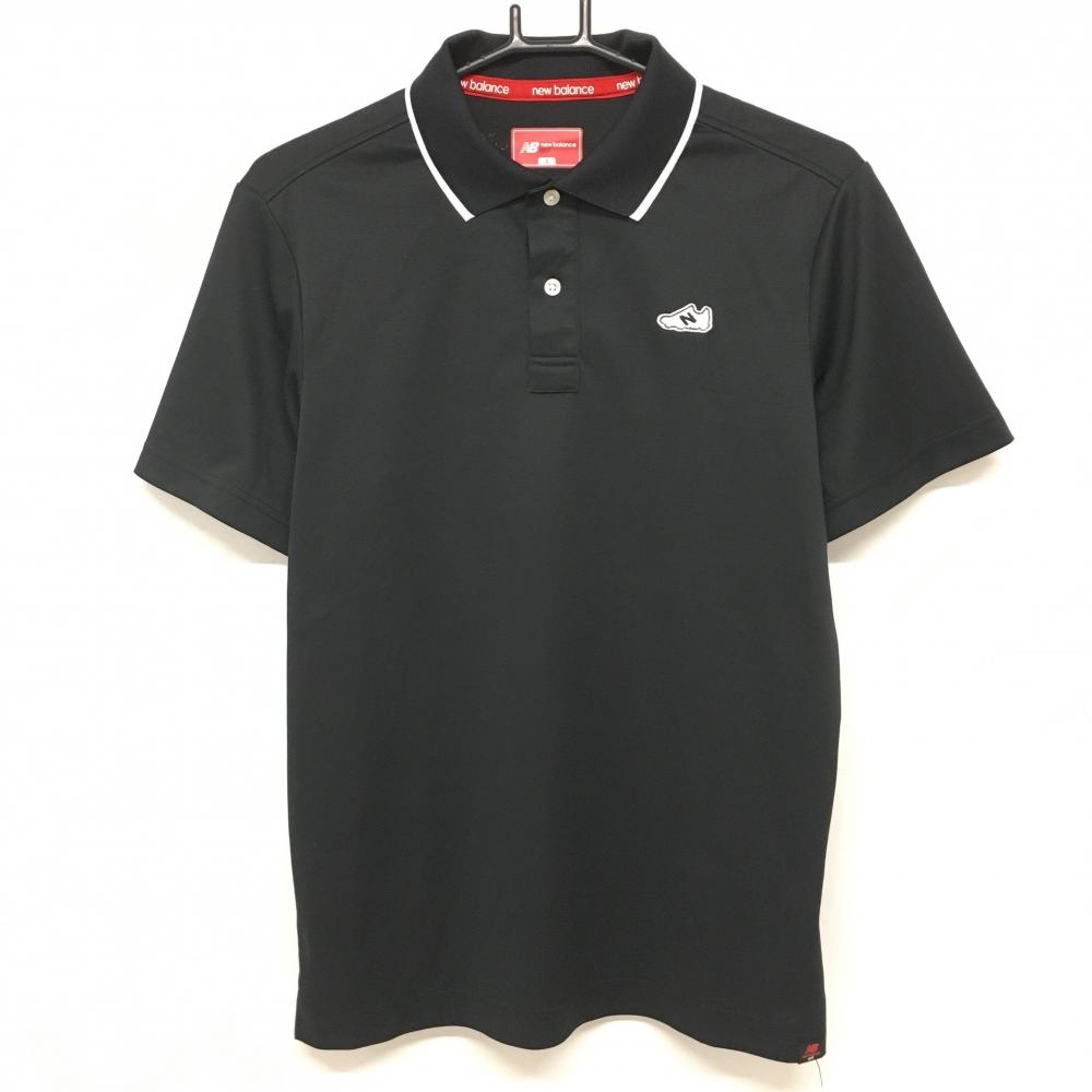 ニューバランスゴルフ 半袖ポロシャツ 黒×白 バックプリント シューズワッペン メンズ 5(L) ゴルフウェア New Balance