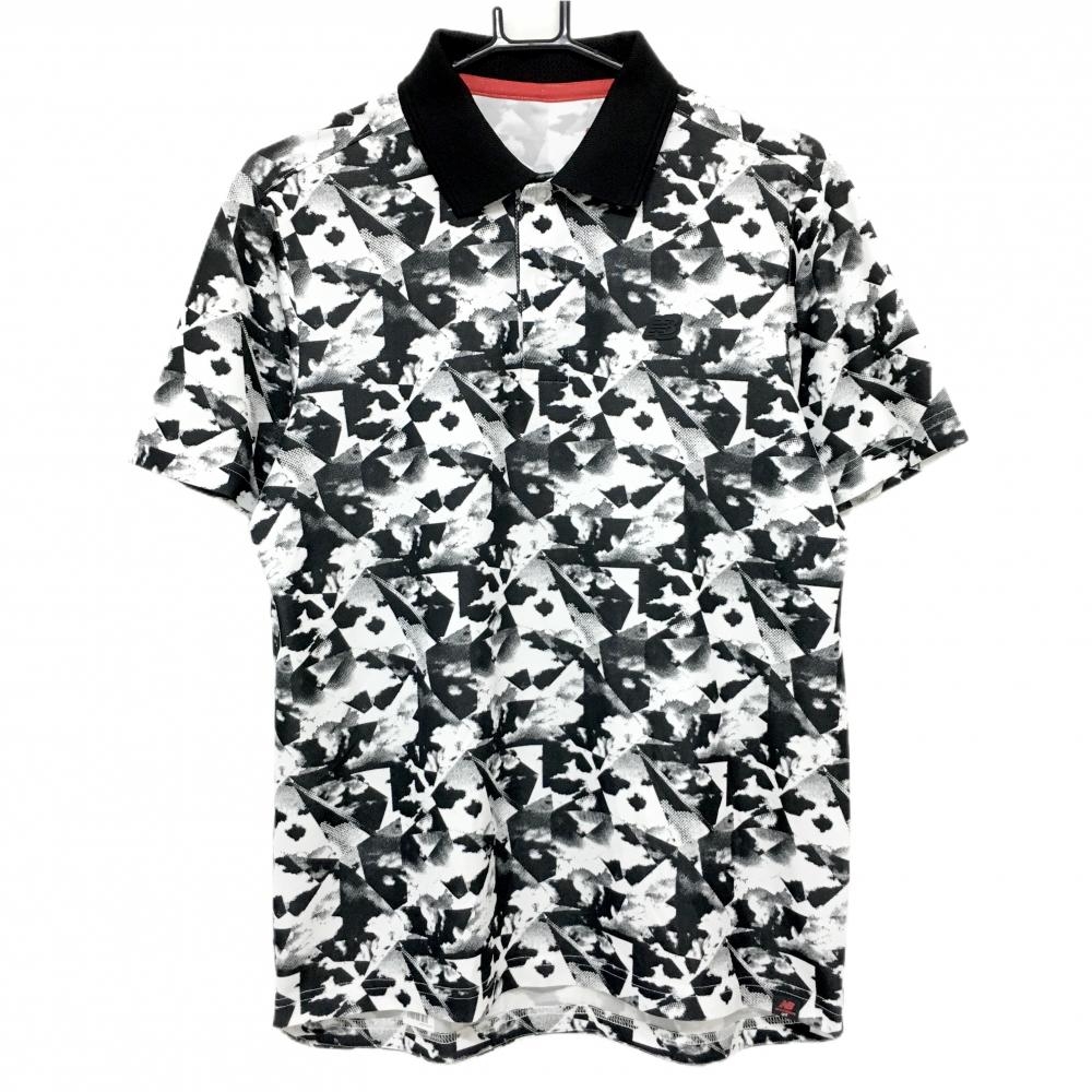 【美品】ニューバランスゴルフ 半袖ポロシャツ 白×黒 総柄 メンズ 5(L) ゴルフウェア New Balance