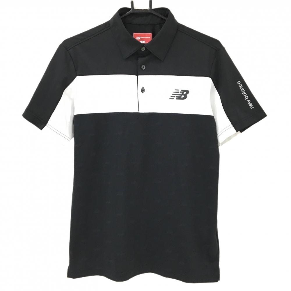 【超美品】ニューバランスゴルフ 半袖ポロシャツ 黒×白 胸ロゴ 一部柄 メンズ 4(M) ゴルフウェア New Balance