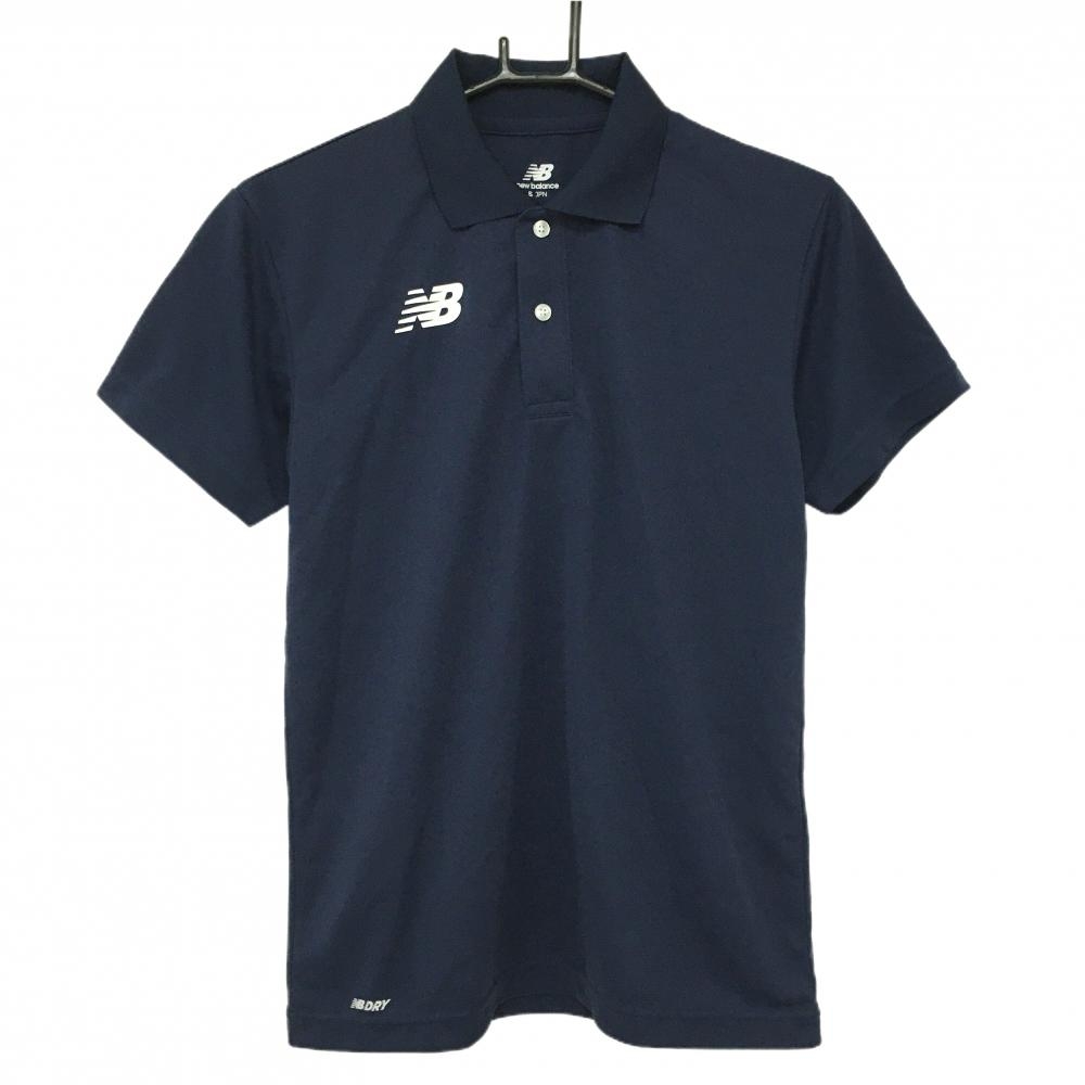 【超美品】ニューバランス 半袖ポロシャツ ネイビー×白 ロゴプリント メンズ S ゴルフウェア New Balance