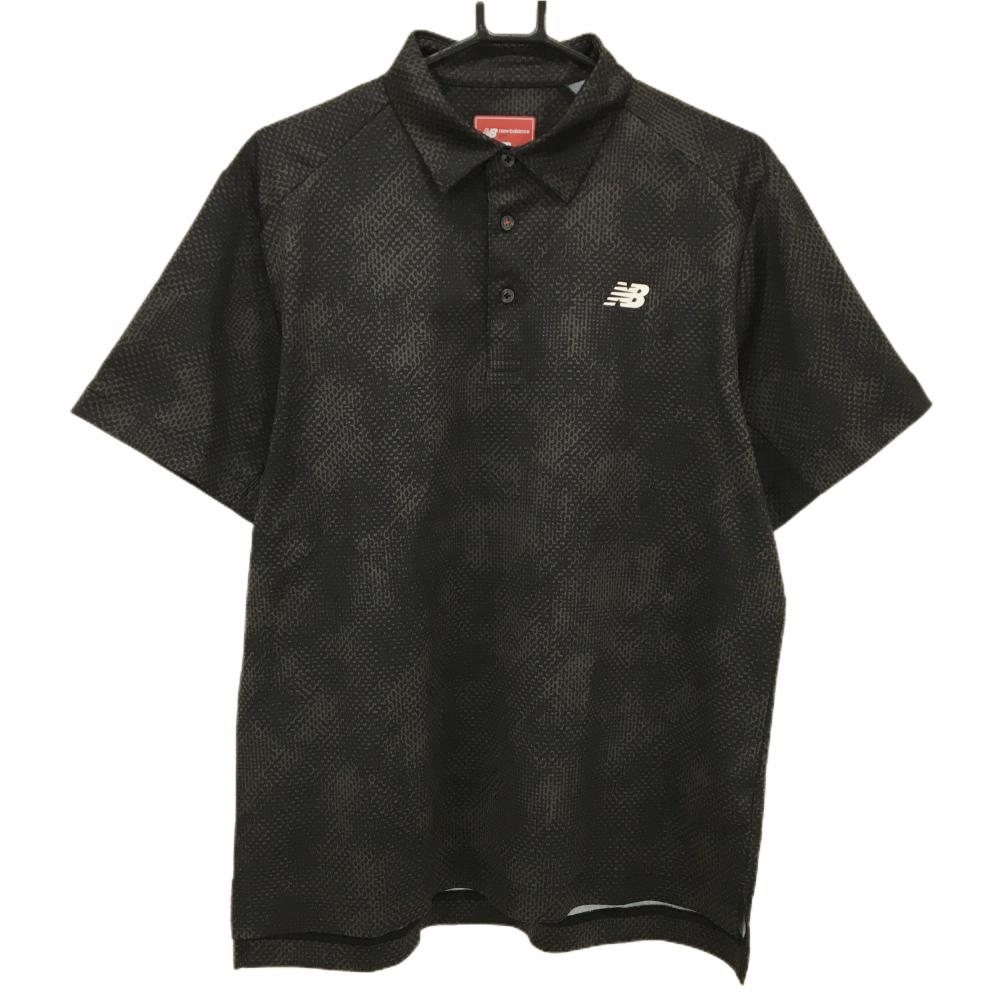 【超美品】ニューバランスゴルフ 半袖ポロシャツ 黒×グレー系 総柄 胸ロゴ メンズ 6(XL) ゴルフウェア 2025年モデル New Balance