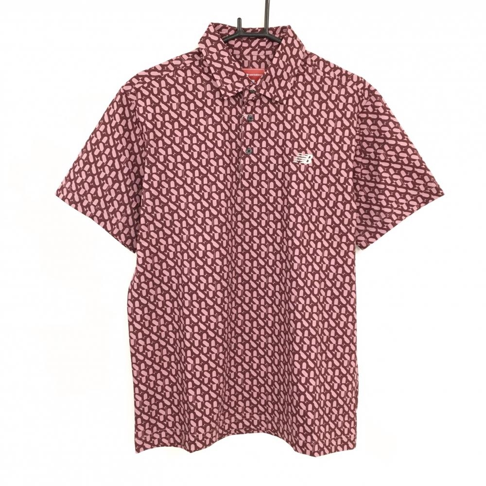 【新品】ニューバランスゴルフ 半袖ポロシャツ スモーキーピンク×ボルドー系 総柄 メンズ 6(XL) ゴルフウェア 2025年モデル New Balance