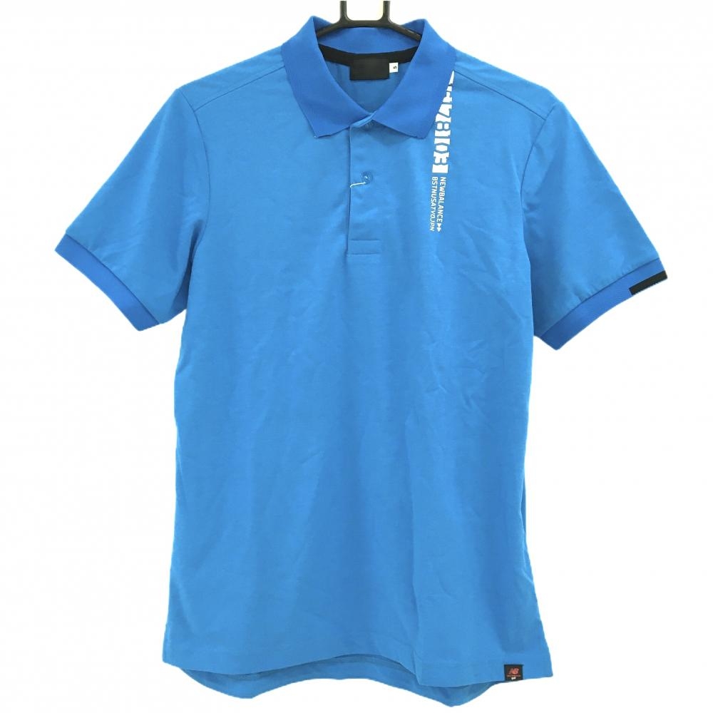 【新品】ニューバランスゴルフ 半袖ポロシャツ ブルー 背面プリント 吸水速乾 メンズ 5(L) ゴルフウェア New Balance