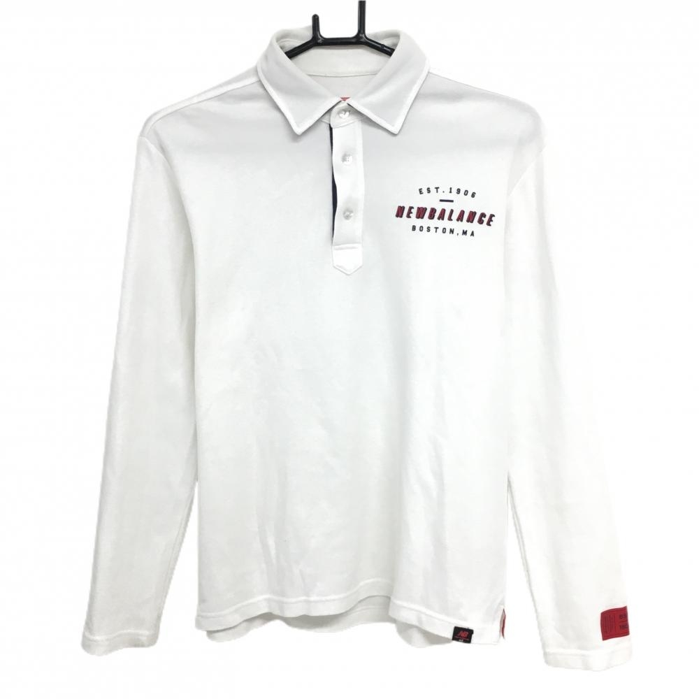 ニューバランスゴルフ 長袖ポロシャツ 白×ネイビー×レッド 胸ロゴプリント  メンズ 4(M) ゴルフウェア New Balance