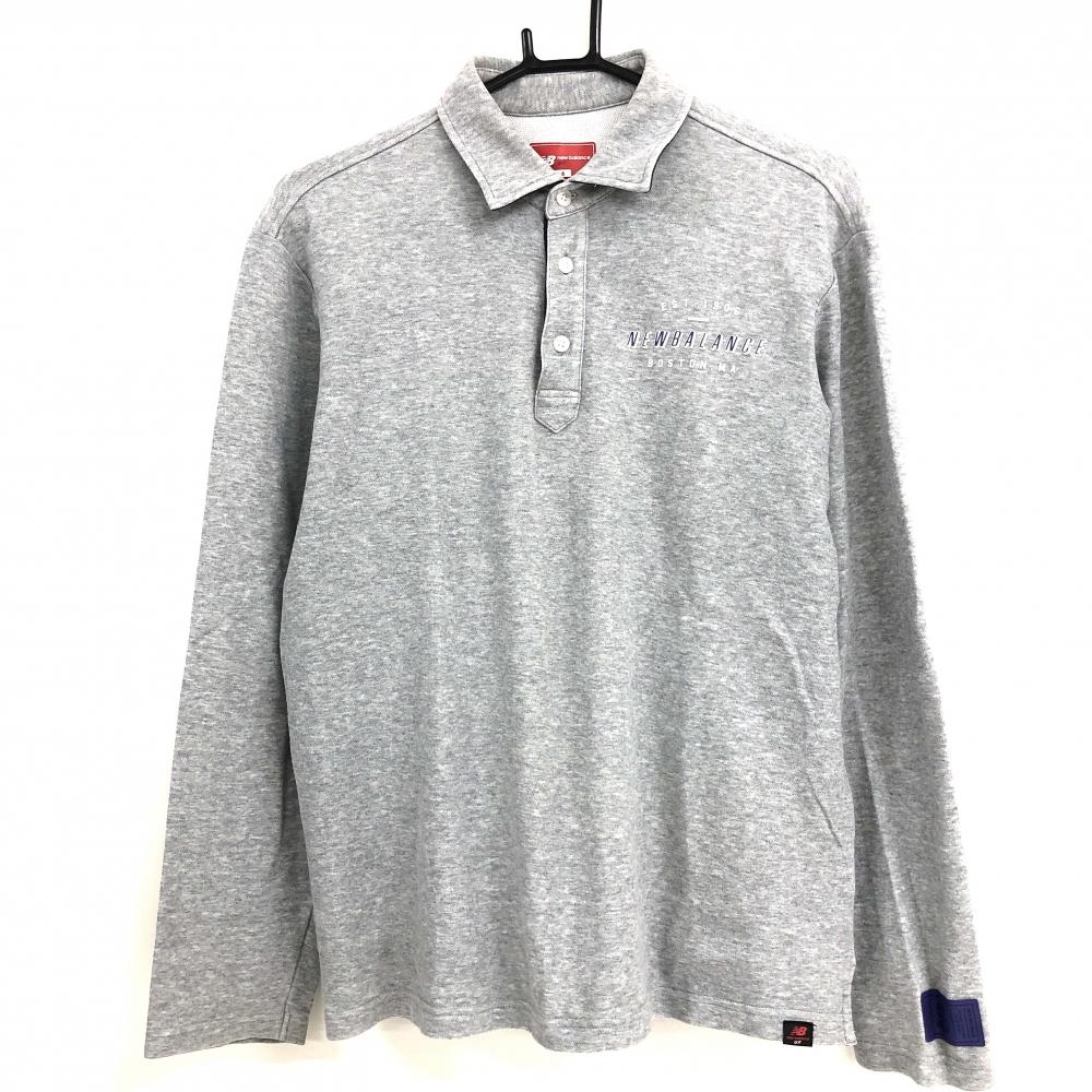 ニューバランスゴルフ 長袖ポロシャツ 杢グレー 胸元ロゴ メンズ 6(XL) ゴルフウェア New Balance