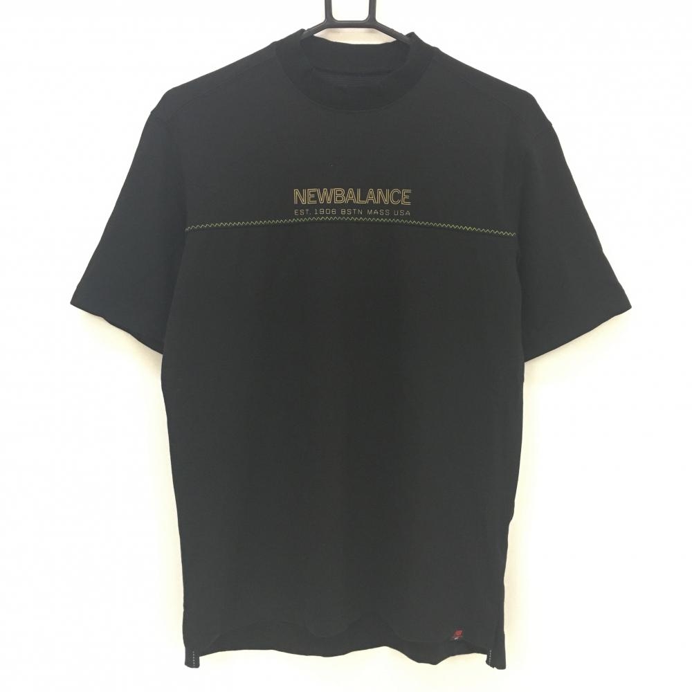 【美品】ニューバランスゴルフ 半袖Tシャツ 黒 フロントロゴベージュ メンズ 5(L) ゴルフウェア New Balance