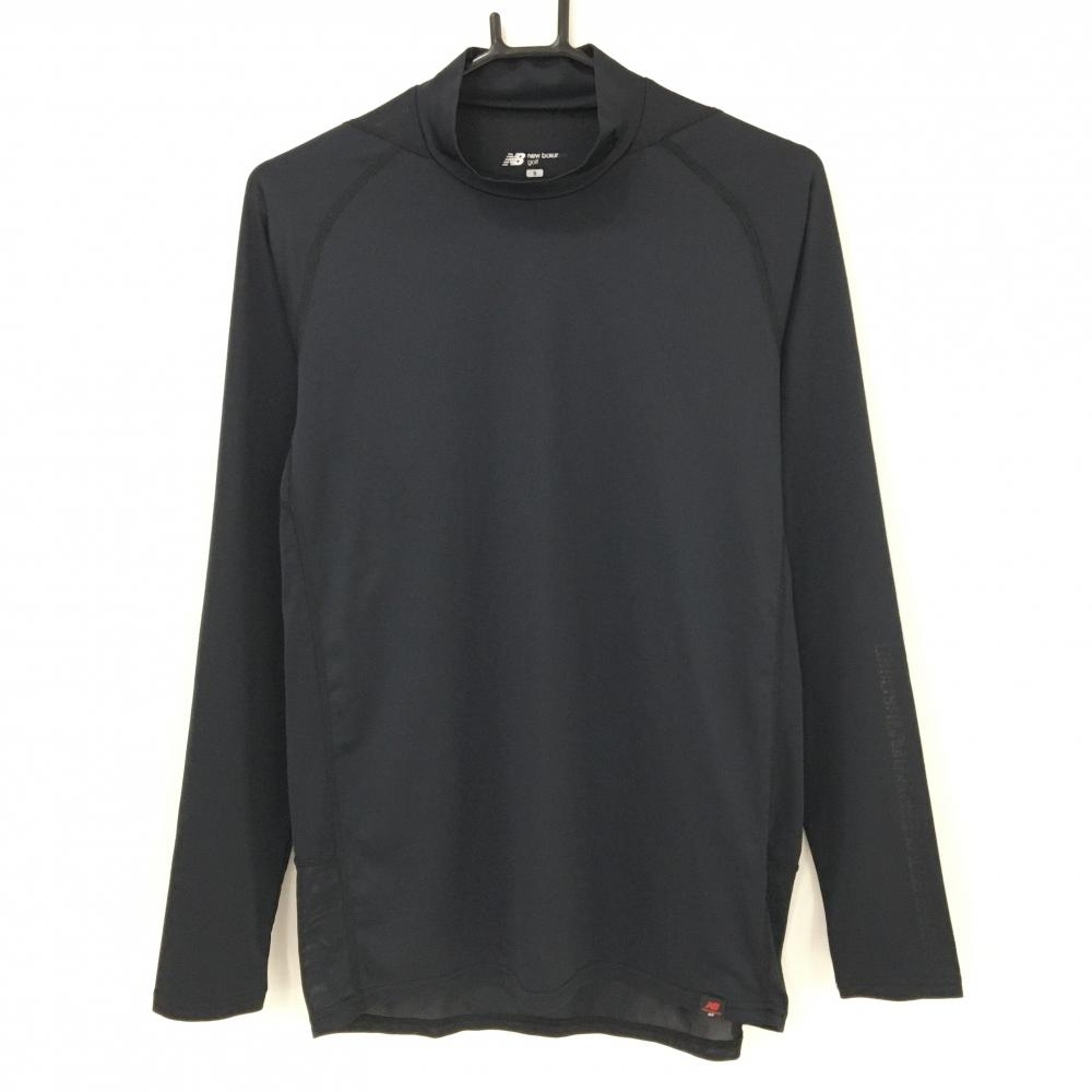【超美品】ニューバランスゴルフ インナーシャツ 黒 袖プリント 袖下・背面一部メッシュ メンズ 5(L) ゴルフウェア New Balance