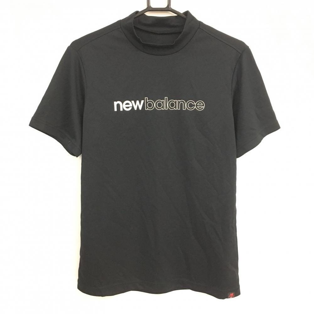 【超美品】ニューバランスゴルフ 半袖ハイネックシャツ 黒×白 ロゴプリント メンズ 5(L) ゴルフウェア New Balance