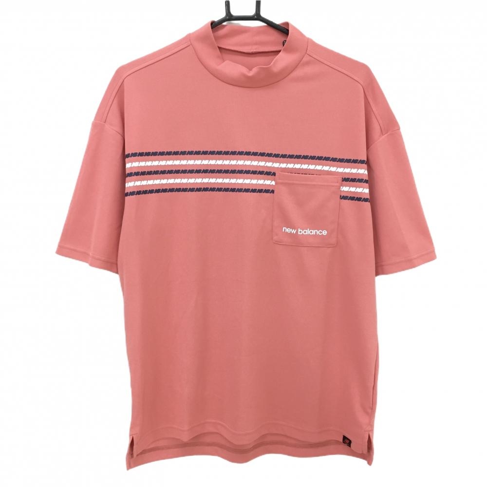 ニューバランスゴルフ 半袖ハイネックシャツ ピンク系×白 胸ポケット メンズ 5(L) ゴルフウェア 2023年モデル New Balance