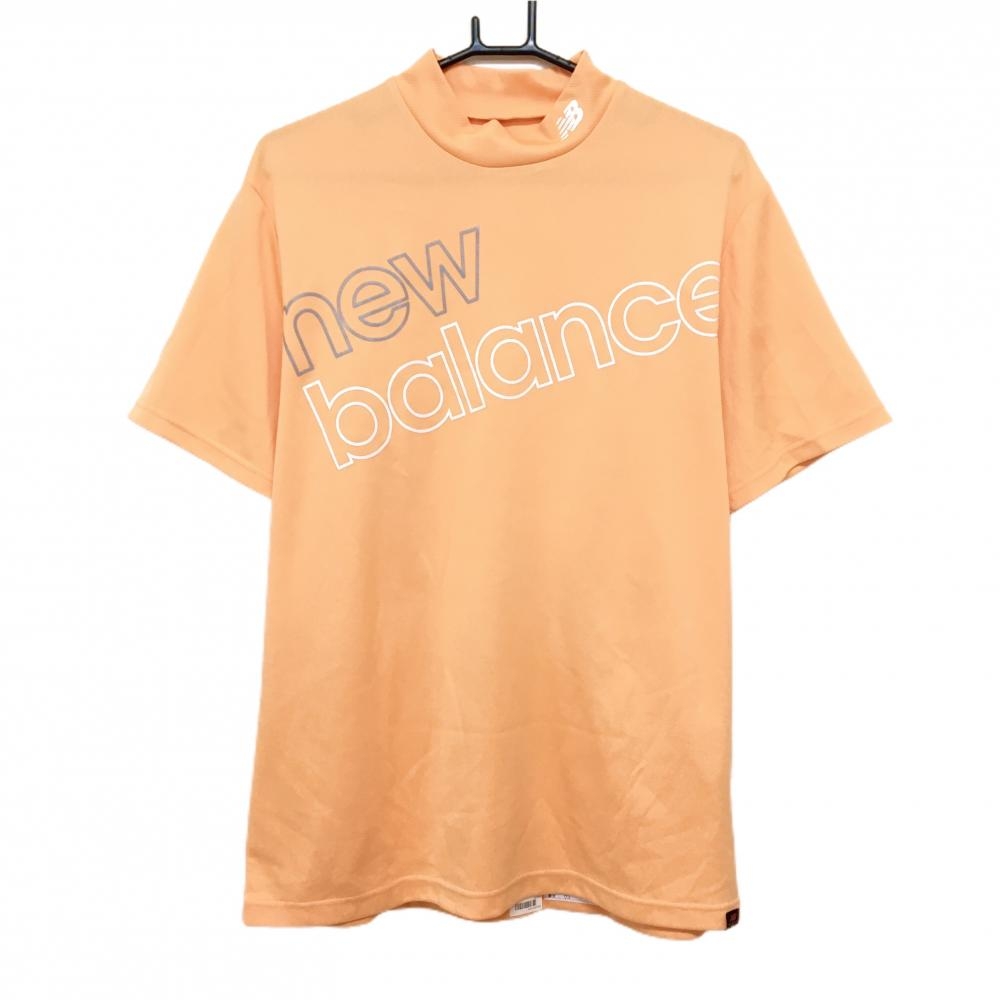 【超美品】ニューバランスゴルフ 半袖ハイネックシャツ オレンジ×白 ビッグロゴ  メンズ 7(3L) ゴルフウェア 2023年モデル New Balance