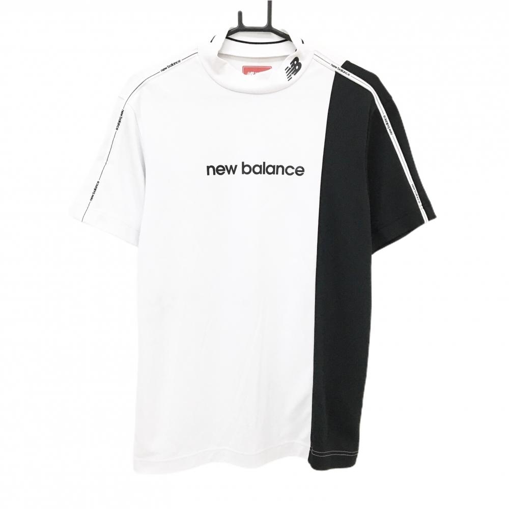 【美品】ニューバランスゴルフ 半袖ハイネックシャツ 白×黒 切替 肩ライン  メンズ 5(L) ゴルフウェア 2025年モデル New Balance