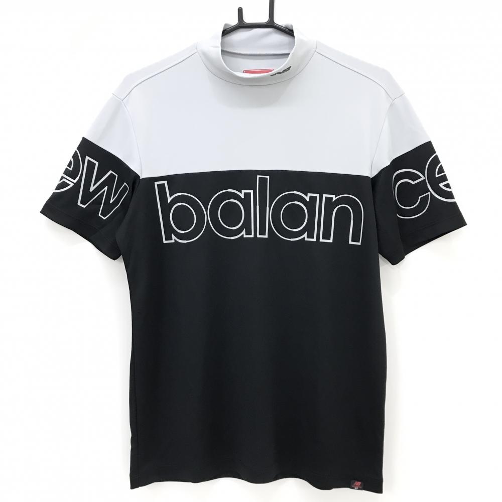【超美品】ニューバランスゴルフ 半袖ハイネックシャツ グレー×黒 ビッグロゴ  メンズ 4(M) ゴルフウェア New Balance