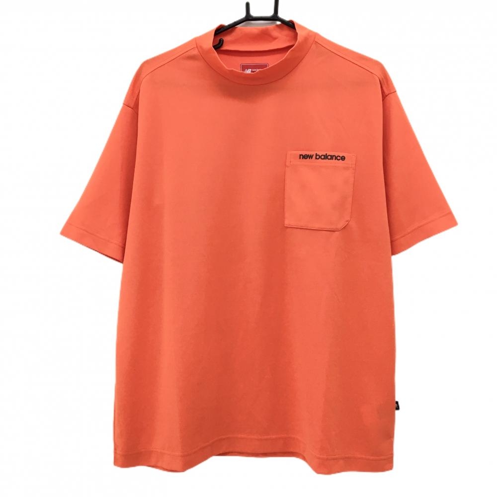 【新品】ニューバランスゴルフ 半袖ハイネックシャツ オレンジ×黒 胸ポケット メンズ 6(XL) ゴルフウェア 2026年モデル New Balance