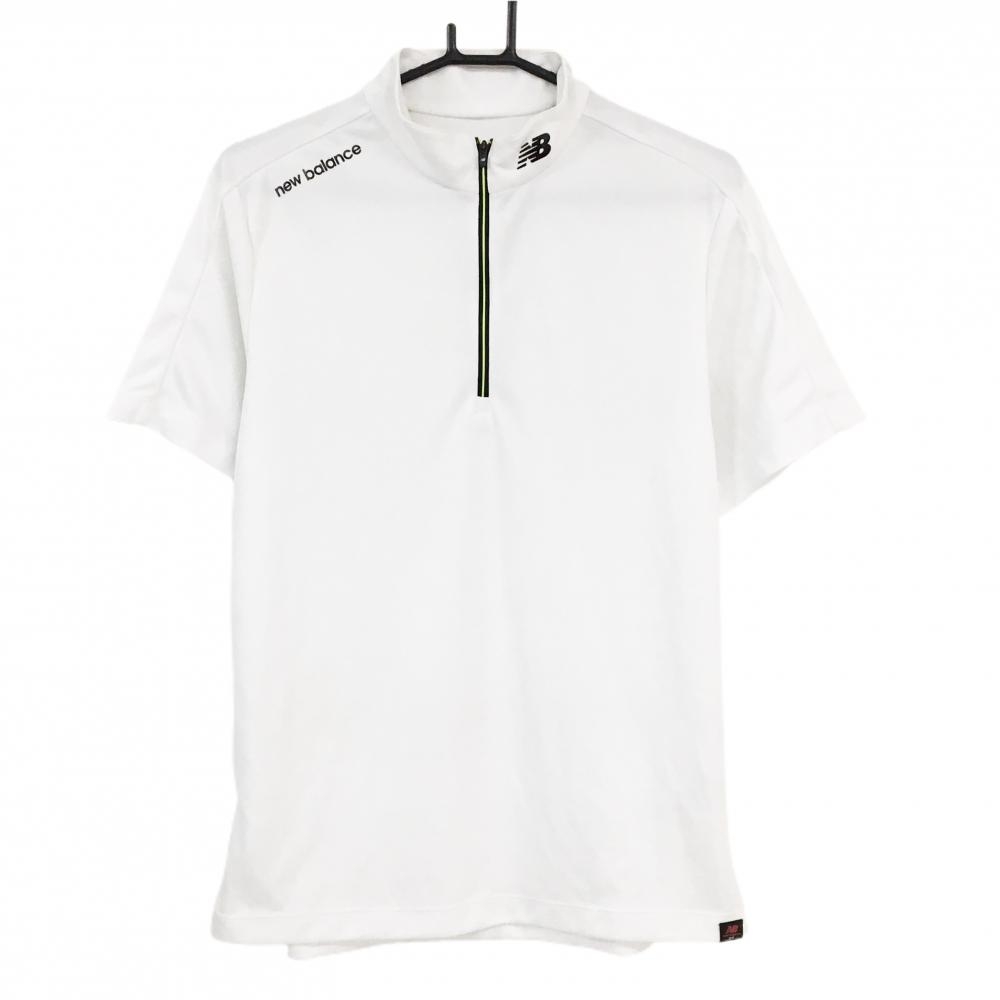 【美品】ニューバランスゴルフ 半袖ハイネックシャツ 白 ハーフジップ ロゴ黒  メンズ 4(M) ゴルフウェア New Balance