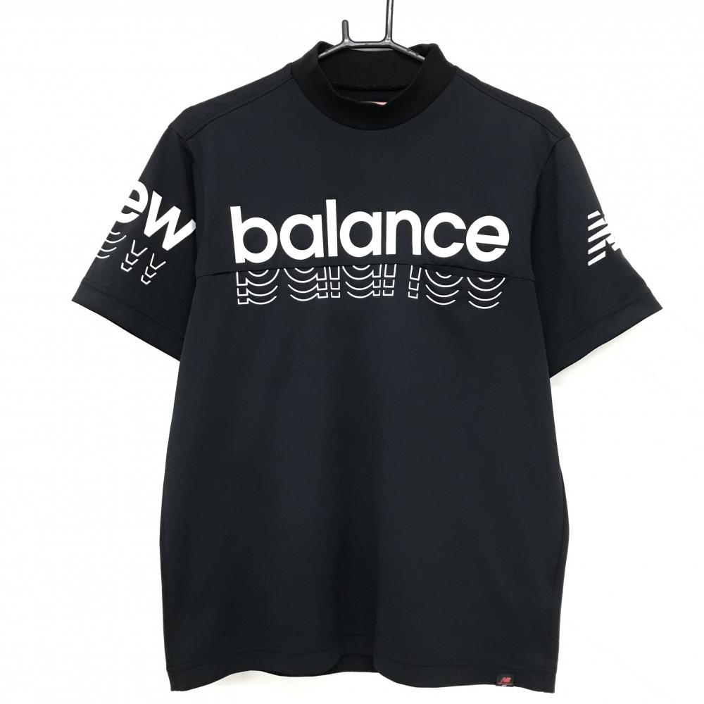 【美品】ニューバランスゴルフ 半袖ハイネックシャツ 黒×白 胸ポケット メンズ 4(M) ゴルフウェア New Balance